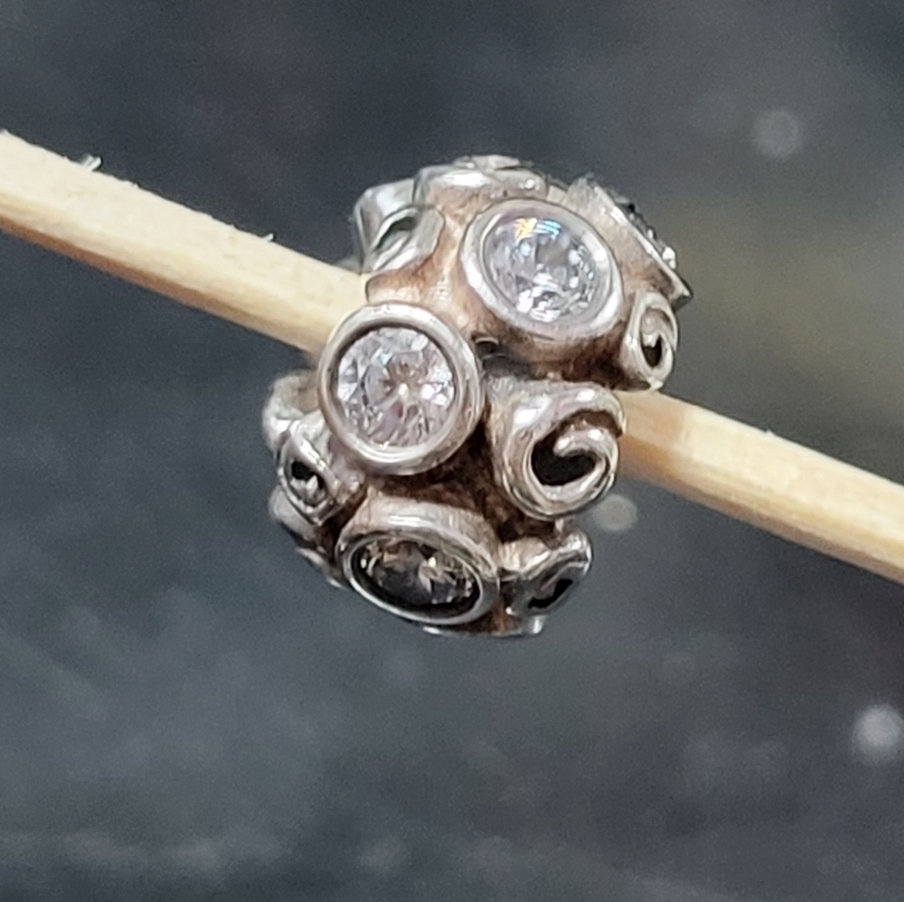 Pandora Primrose Path Charm Retired Sterling Silver Bead with Clear Zircona